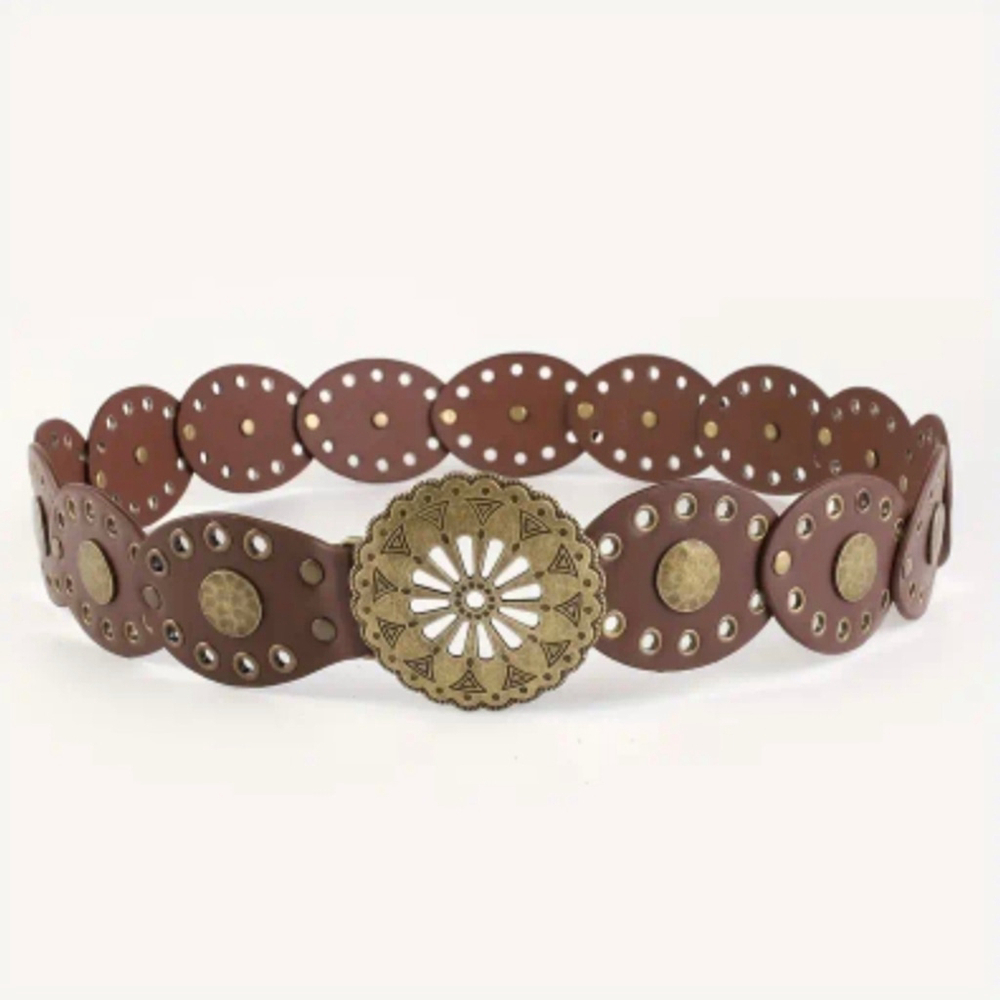 Boho Brown Belt Western Style Studded Belt Retro Bohemian Retro Womens Belts - Picture 1 of 6